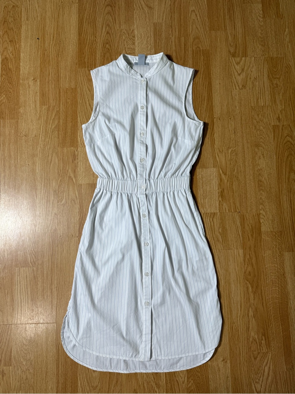 H&M Women's  White Pinstriped Sleeveless Shirt Midi Dress - Size 4